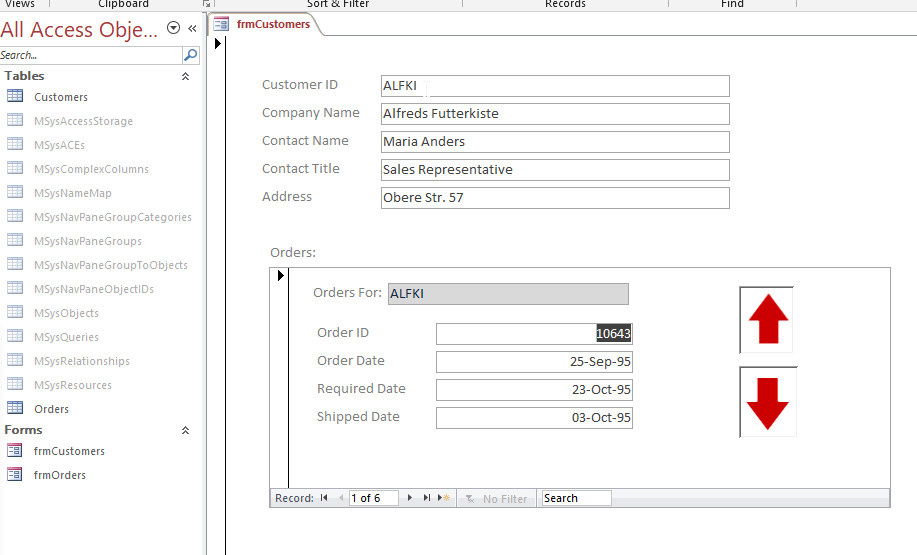 ms access subforms